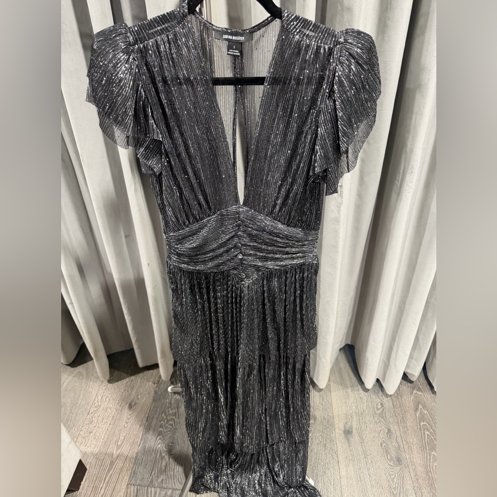 Sabina Musayev Glittering Silver Maxi Dress - Picture 2 of 2